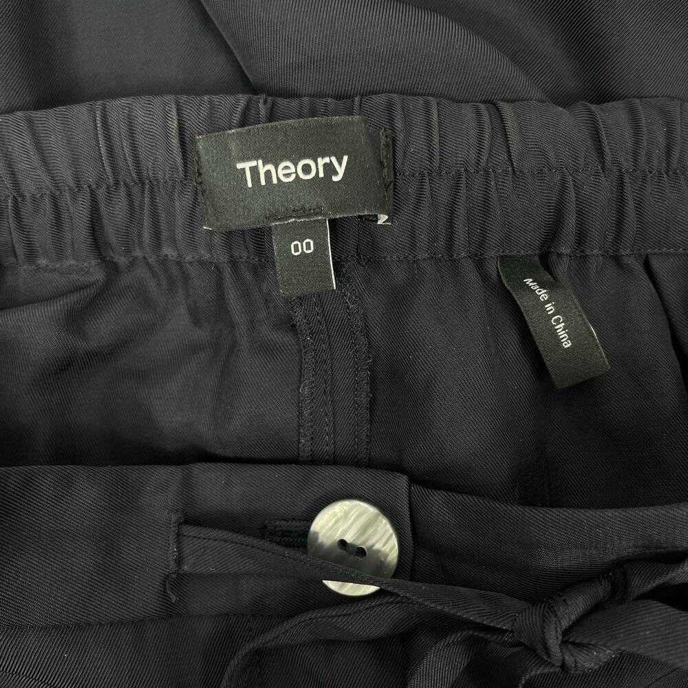 Theory Wide Leg Cropped Pants Washed Twill Navy Blue Size 00 - Picture 10 of 11